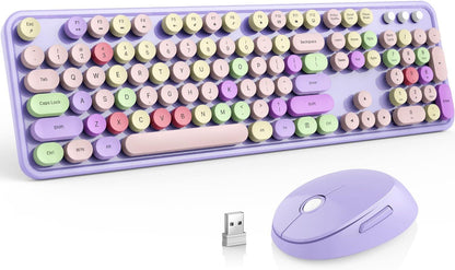 Wireless Keyboard and Mouse Combo,Full-Size Retro Round Keyboard and Mouse