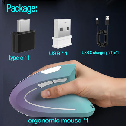 Ergonomic Wireless Rechargeable Mouse, USB A+Type C(2in 1) Connection