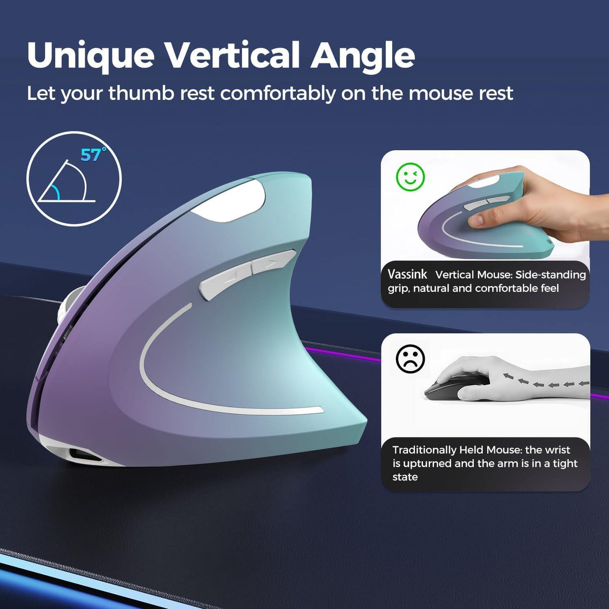 Ergonomic Wireless Rechargeable Mouse, USB A+Type C(2in 1) Connection