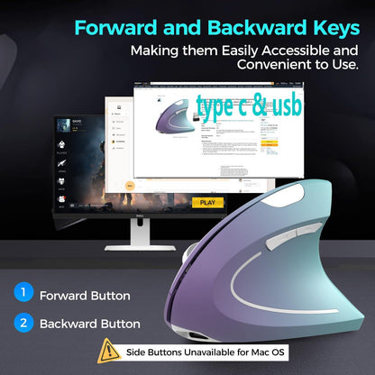 Ergonomic Wireless Rechargeable Mouse, USB A+Type C(2in 1) Connection